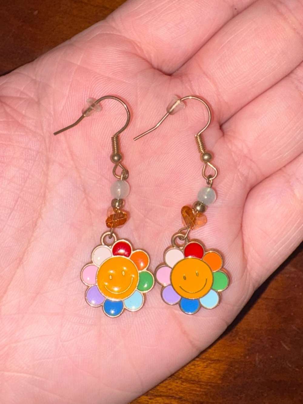 Multicolor Smiley Flower Dangle Earrings Never Worn